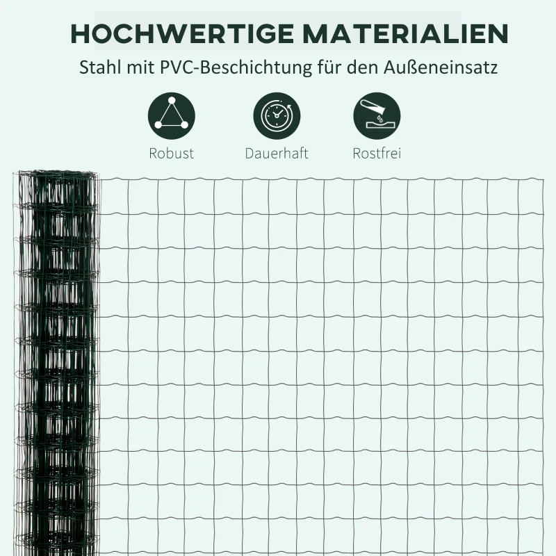 Outsunny Gartenzaun 10 x 1,68 m Volierendraht Maschendraht Drahtzaun Drahtgitter Gartenzaun Rolle Masche stark Stahl Grün