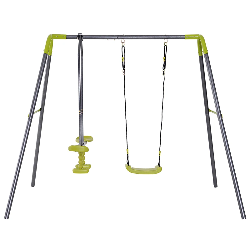 HOMCOM Kinderschaukel Doppelschaukel Gartenschaukel Schaukelgerüst Schaukelset mit Metallgestell Wippe 3–10 Jahre bis 3 Kinder