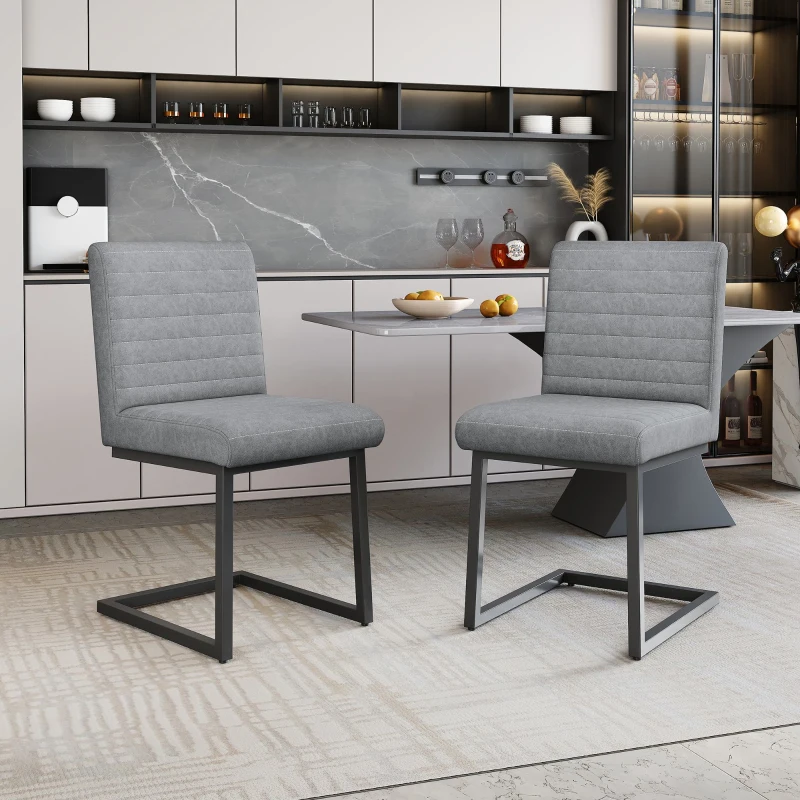 Juego de 2 Sillas de Comedor Modernas con Asiento Acolchado Patas Metálicas en Zigzag de Cuero Sintético Gris Claro