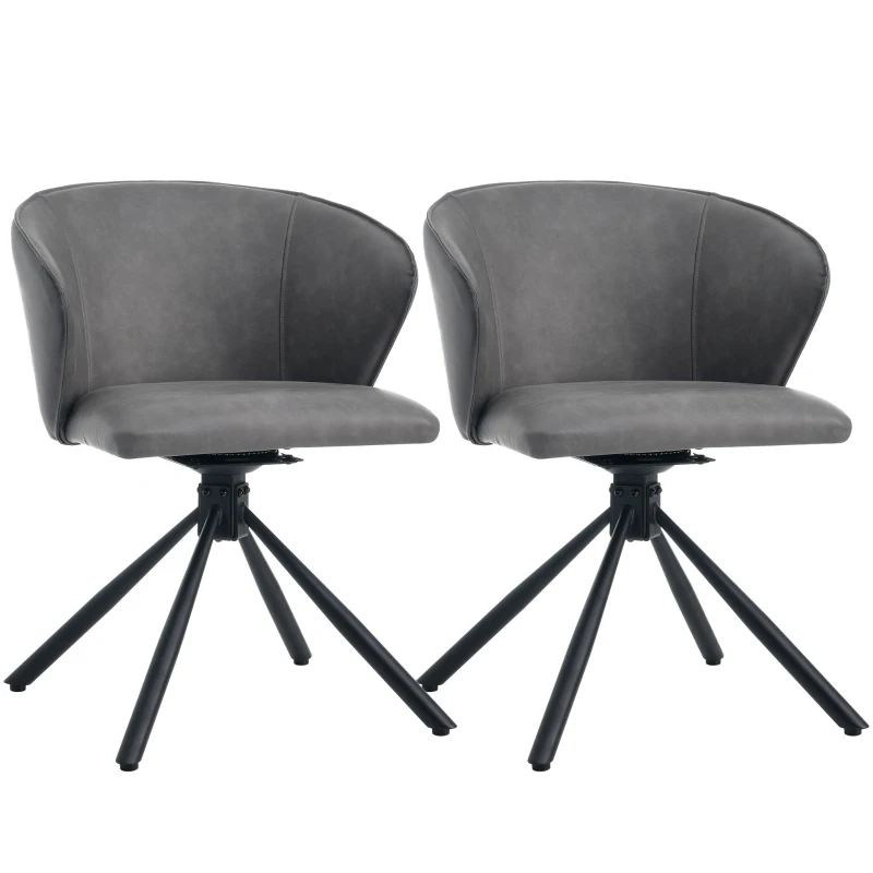 Set di 2 Sedie da Pranzo Moderne e Semplici in finta pelle, Girevoli, Montaggio Rapido, Grigio