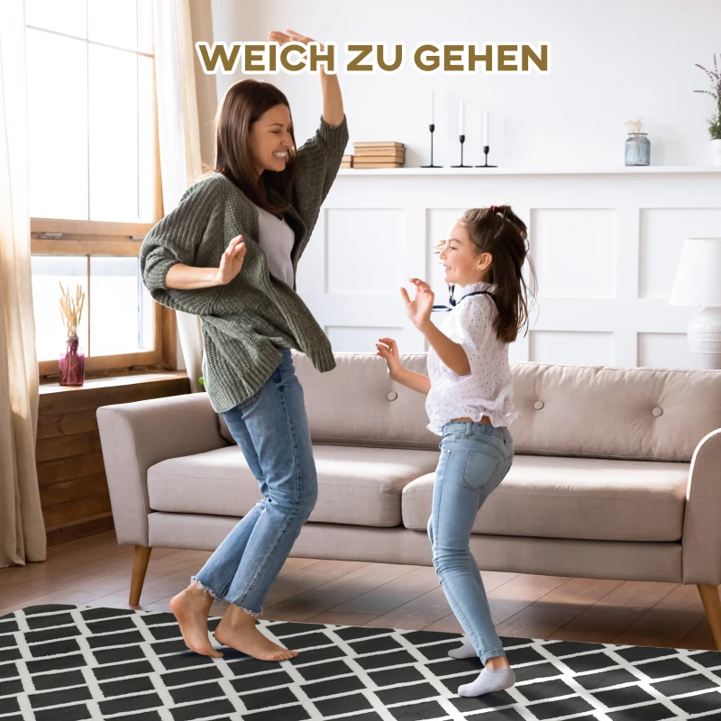 HOMCOM Teppich mit Rautenmuster, Vliesunterlage, 230 cm x 160 cm x 0,7 -0,8 cm, Schwarz + Weiß