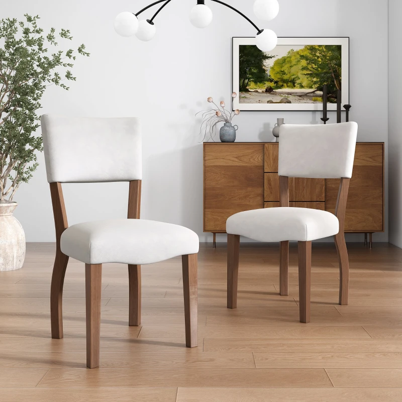 Set di 2 Sedie da Pranzo Moderne in tessuto effetto velluto Imbottite, con Schienale e Gambe in legno, Bianco