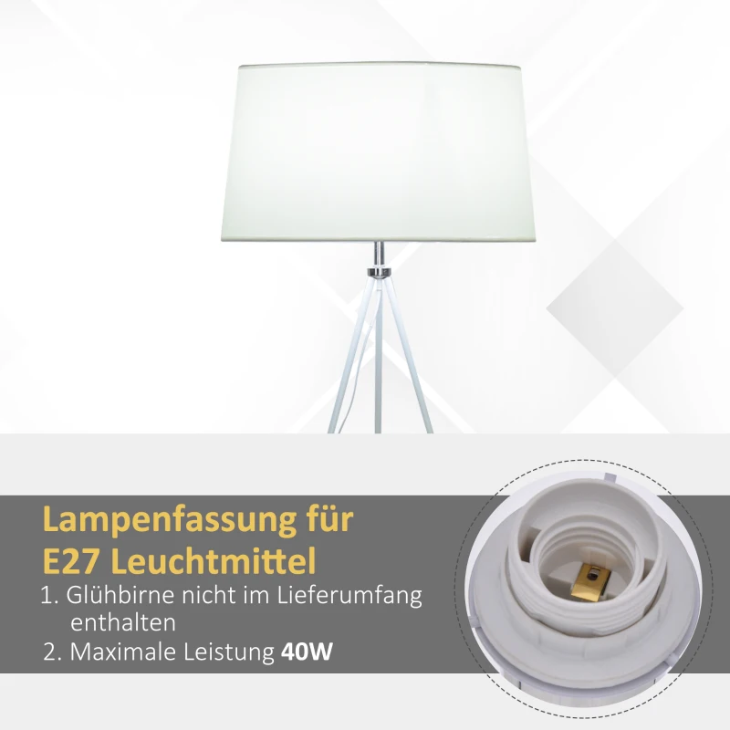 HOMCOM Stehlampe Tripod Schlafzimmer Standleuchte Stehleuchte Stehleuchte 3 Stufen 40 W Skandinavisch Stoff + Metall weiß ∅73 x 156 cm