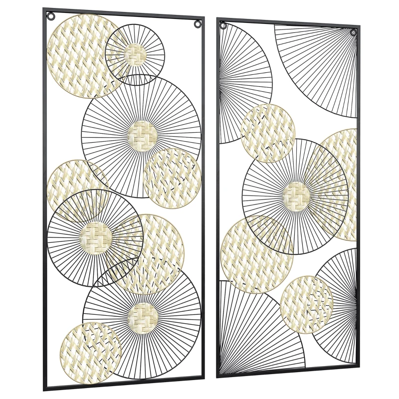 HOMCOM 3D -Wandbild Abstrakte Formen Moderne Wanddekoration Metall Gold + Schwarz