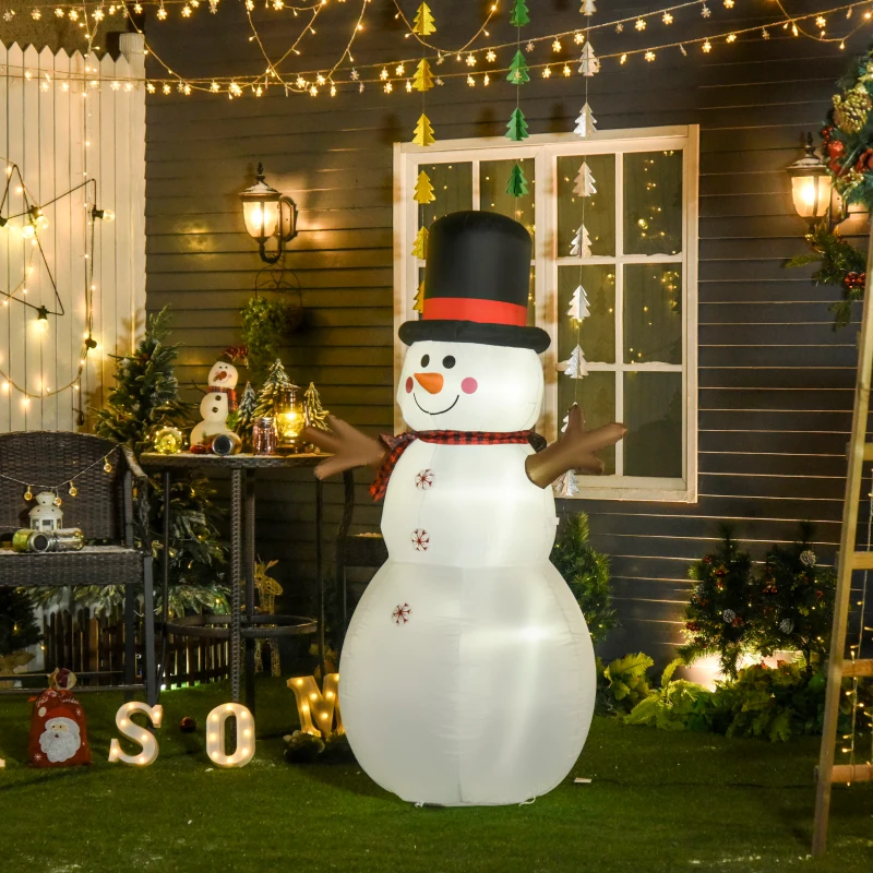 HOMCOM kerst opblaasbare sneeuwpop 1,82 m kerstdecoratie weerbestendig LED's polyester 100 x 80 x 182 cm