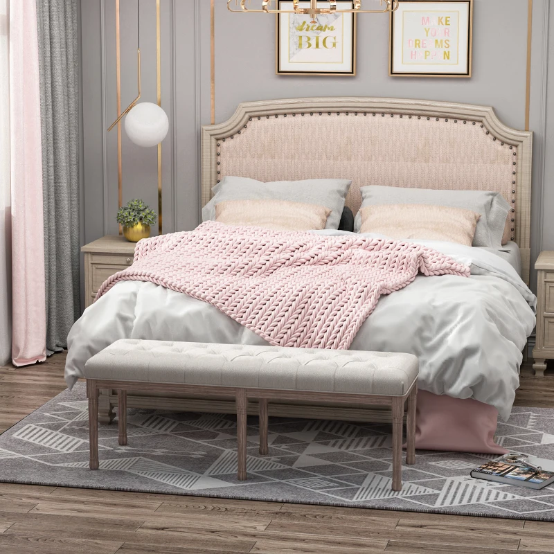 HOMCOM gepolsterde bank linnen + hout beige 142 x 47 x 51 cm | Aosom.de