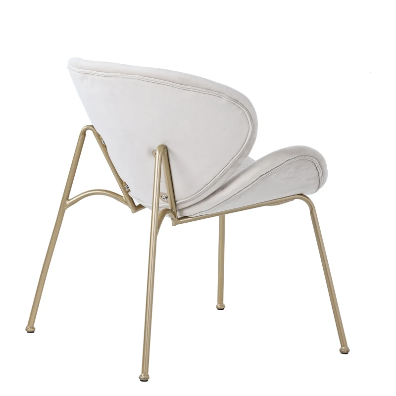 Set di 2 Sedie Imbottite in tessuto effetto velluto con Gambe in Metallo Dorato, Beige