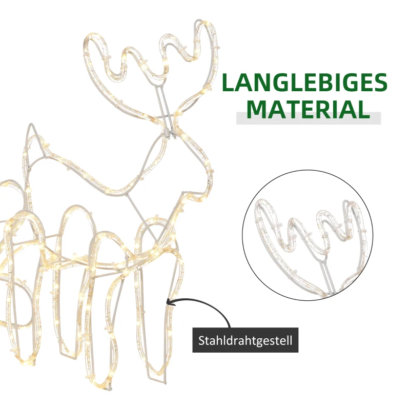Outsunny Rentier-Motivleuchte Weihnachtsdekoraton, LED-Lichter, 103 cm x 21,5 cm x 44 cm, Weiß