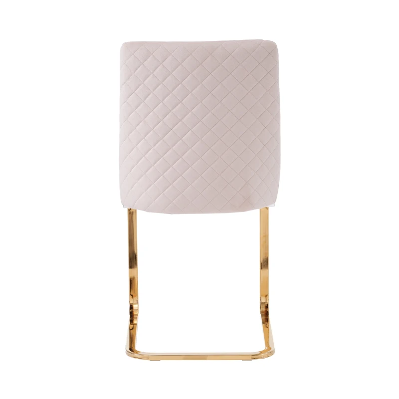 Set di 2 Sedie Imbottite in tessuto effetto velluto con Design a Diamante sul Retro, Beige