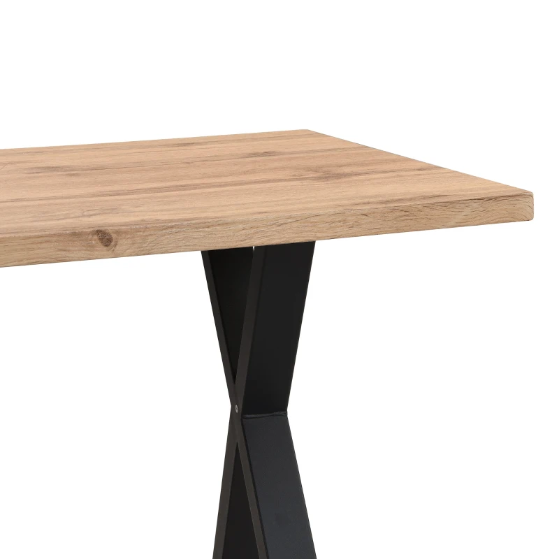 Tavolo da Pranzo Rettangolare Moderno Effetto Legno con Gambe Incrociate, Nero e Marrone
