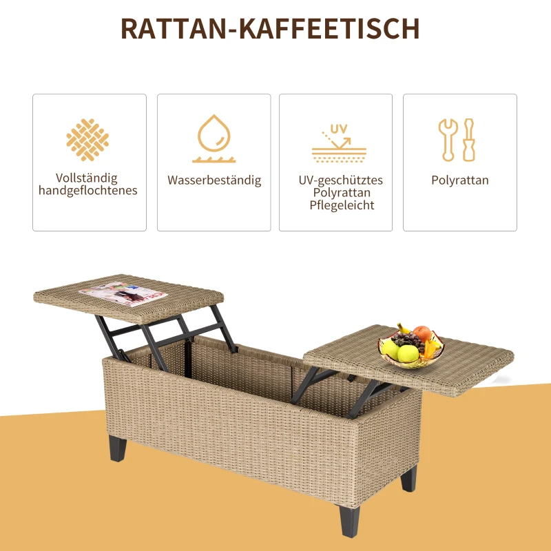 Outsunny technorattan stolik pomocniczy ogród stolik kawowy stół ogrodowy rozkładany stalowy khaki