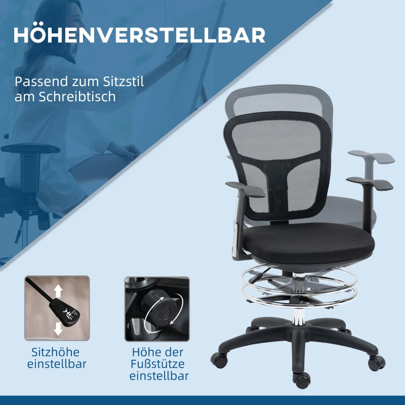 Vinsetto Bureaustoel voor tekenen, computeren en werken, inclusief voetensteun, verstelbaar in hoogte, afmetingen 59 x 59 x 115 cm, zwart(m-4)