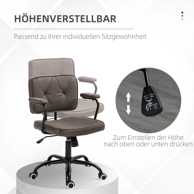 Vinsetto Bureaustoel, computerstoel, retrodesign, knoopsteek, kunstleer, verstelbaar in hoogte, koffie