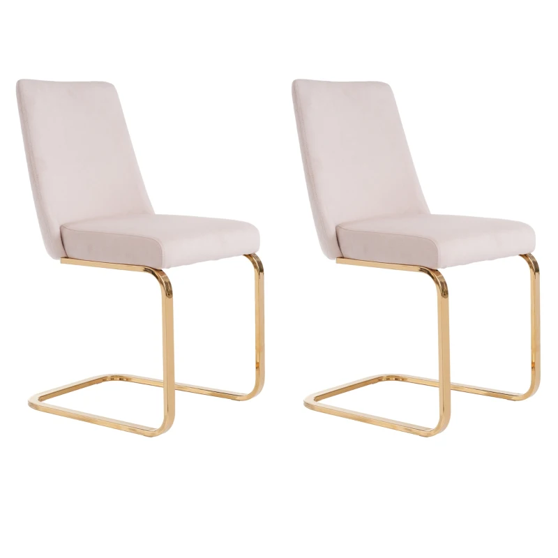 Set di 2 Sedie Imbottite in tessuto effetto velluto con Design a Diamante sul Retro, Beige