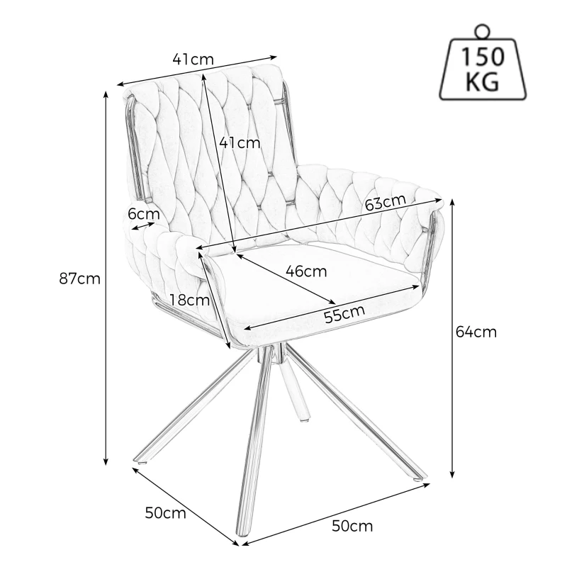 Set di 2 Sedie Imbottite in tessuto effetto velluto con Funzione Girevole a 360°, Schienale Alto e Braccioli, Struttura in Acciaio, Beige