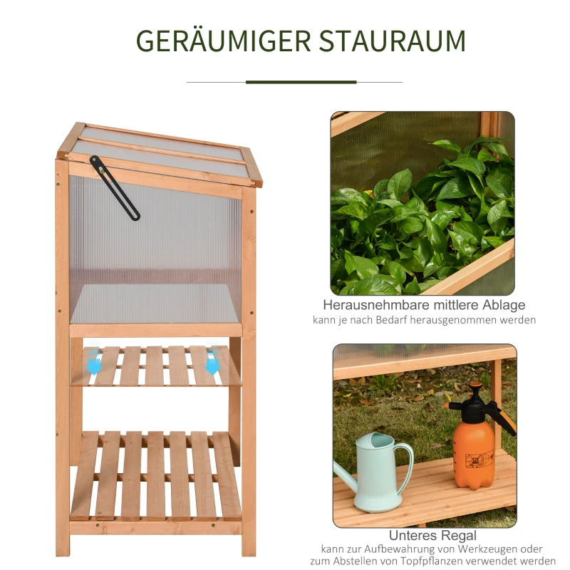 Outsunny Hochbeet aus Holz Frühbeet Gewächstisch Kräuterbeet Pflanzkasten für Garten, Balkon und Terrasse Orange Tannenholz PC-Platte 90 x 51 x 103 cm