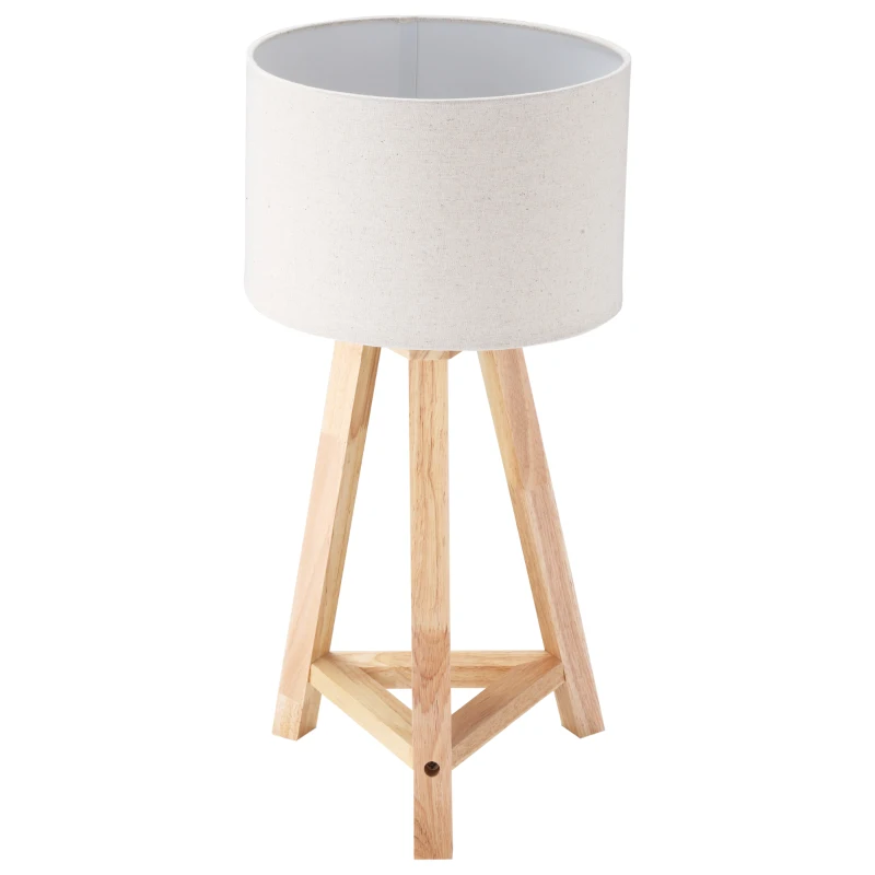 HOMCOM Tischlampe aus Holz Nachttischlampe 58 cm Tischleuchte E27-Fassung 40 W Leinen-Schirme Holzfuß Creme+Natur