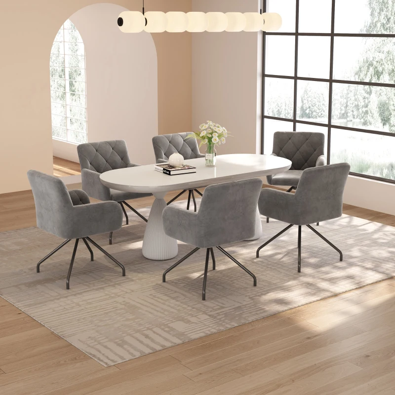 Set di 2 Sedie da Pranzo Imbottite in tessuto effetto velluto con Motivo a Diamante, Gambe in Metallo, 46x50x86 cm, GRIGIO CHIARO