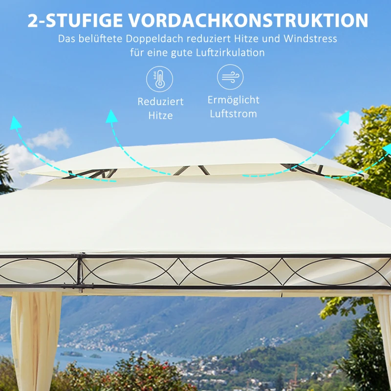 Outsunny Paviljoen tuinpaviljoen feest partytent dubbel dak tuintent 3 x 4 m Wit