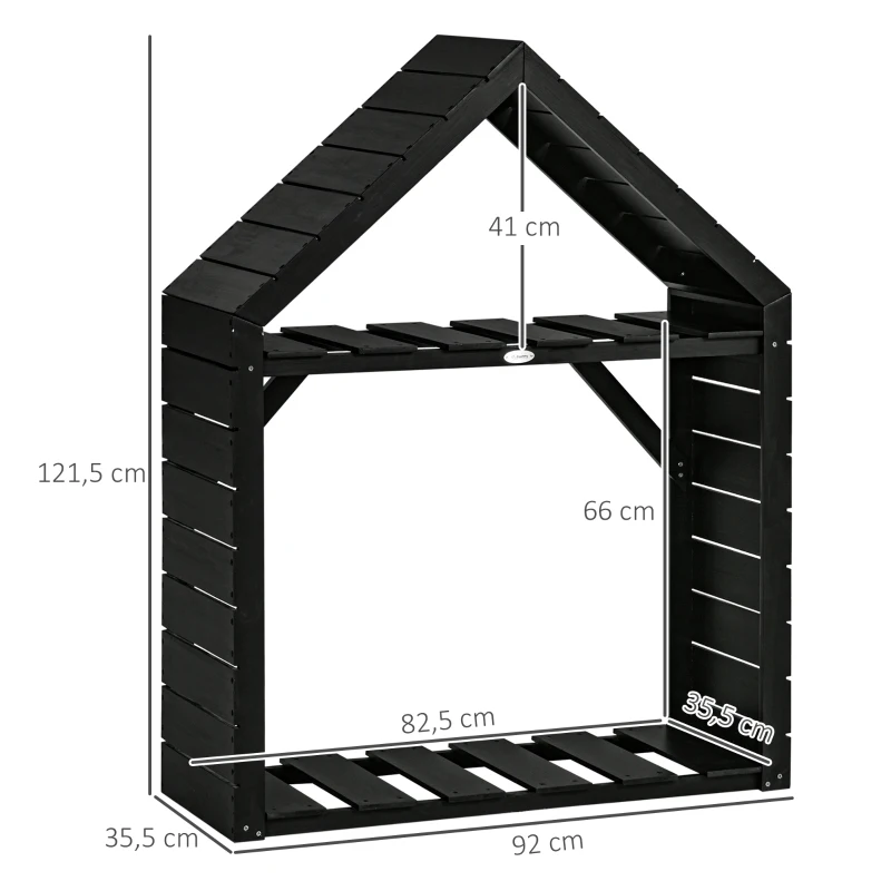 Outsunny Brennholzregal mit zwei Regalen, wetterfest lackiert, stabile Querstreben, 92 x 35,5 x 121,5 cm, Schwarz