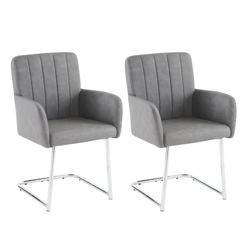 Set di 2 Sedie Moderne da Pranzo Imbottite in Finta Pelle e Gambe Metalliche per Camera e Studio, 46x50x856 cm, GRIGIO
