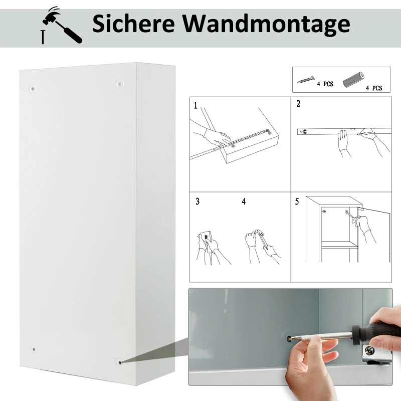 HOMCOM Medizinschrank Arzneischrank Medikamentenschrank mit 3 Ebenen Erste-Hilfe-Schrank mit Schloss Apothekerschrank mit Mattglastür Stahl Weiß 27 x 57 x 12 cm