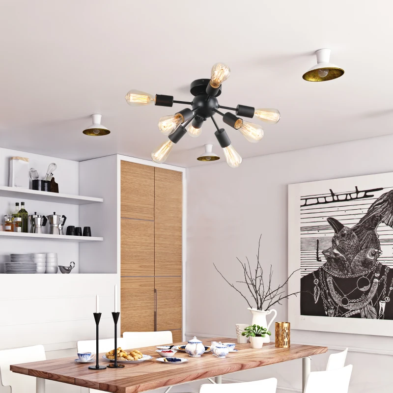 HOMCOM Deckleuchte Deckenlampe Wandlampe Glas Bürolampe LED Deckenbeleuchtung für Bad Küche Balkon Korridor 40W, Schwarz, Stahl, 36x36x21 cm