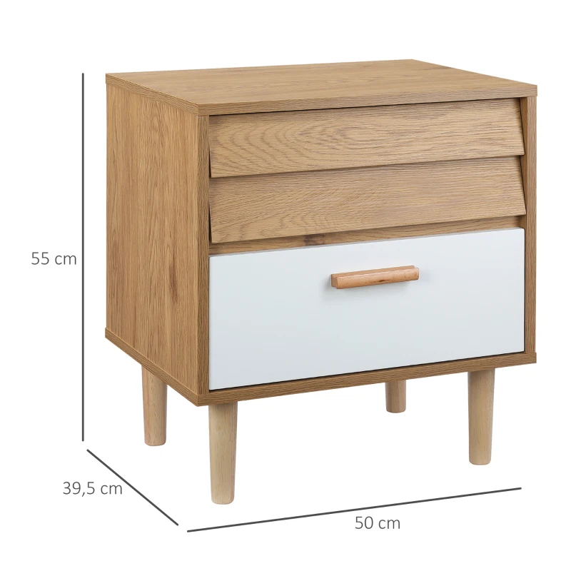 HOMCOM Beistelltisch Nachttisch Flurkommode mit Schubladen MDF Weiß+Natur 50 x 39,5 x 55 cm