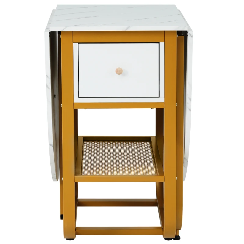Mesa de Comedor Extensible y Plegable con Cajones y Espacio de Almacenamiento Blanco y Dorado
