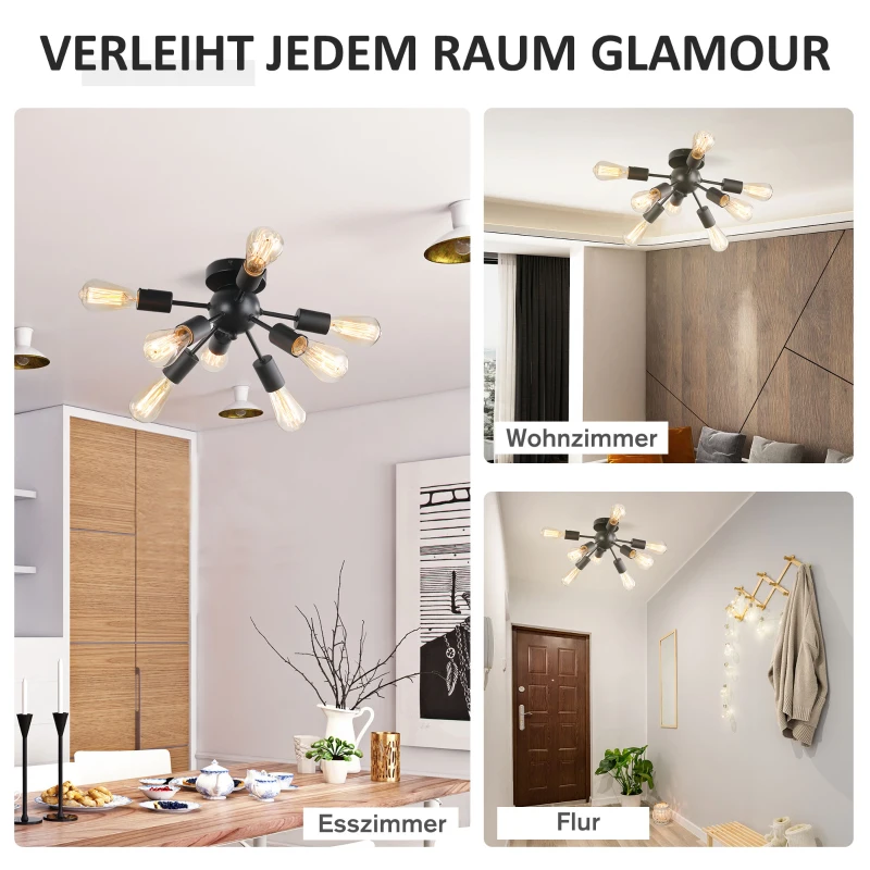 HOMCOM Deckleuchte Deckenlampe Wandlampe Glas Bürolampe LED Deckenbeleuchtung für Bad Küche Balkon Korridor 40W, Schwarz, Stahl, 36x36x21 cm