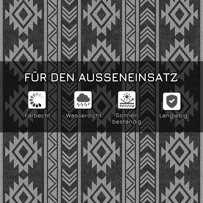 Outsunny vloerkleed voor buiten, waterdicht, dubbelzijdig ontwerp, hoogwaardige kunststofvezel, zwart+grijs, 182 x 274 cm