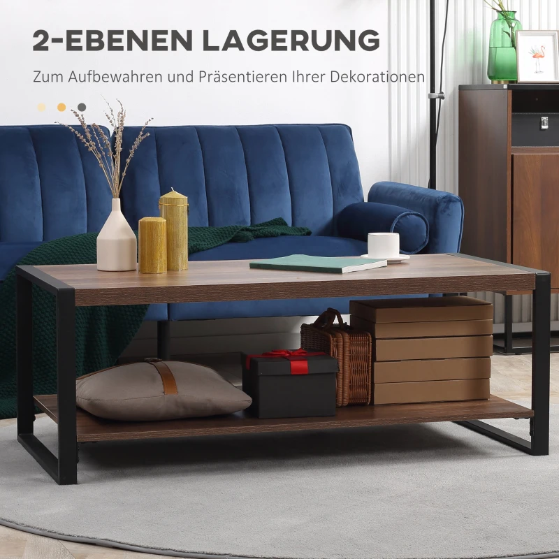HOMCOM Beistelltisch, Industrial Design, mit unterer Ablage, Stahlrahmen, Holz+Schwarz, 120 x 60 x 45cm
