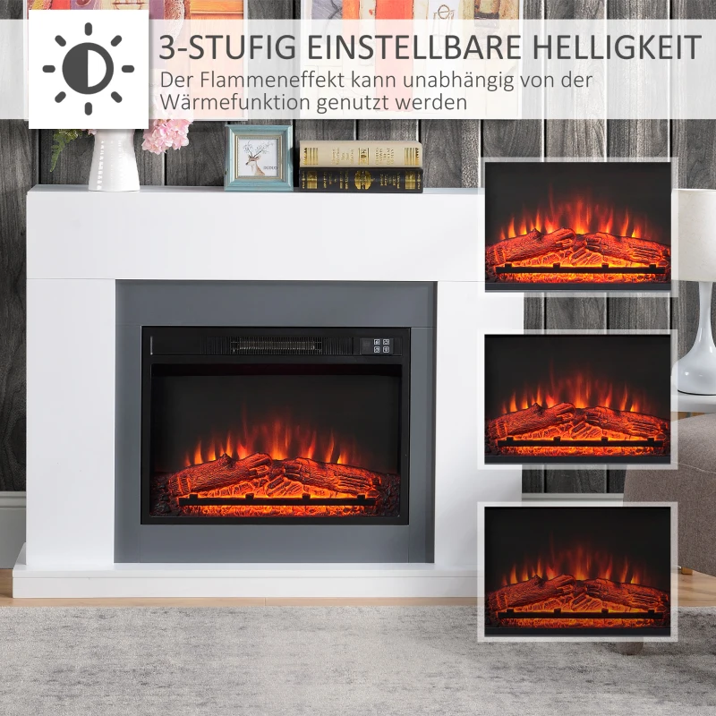 HOMCOM LED elektrische haard staande haard haardkachel met vlameffect 1800 / 2000W MDF PB panelen staal glas PP kunststof PVC wit 113 x 26,6 x 87,5 cm(m-4)