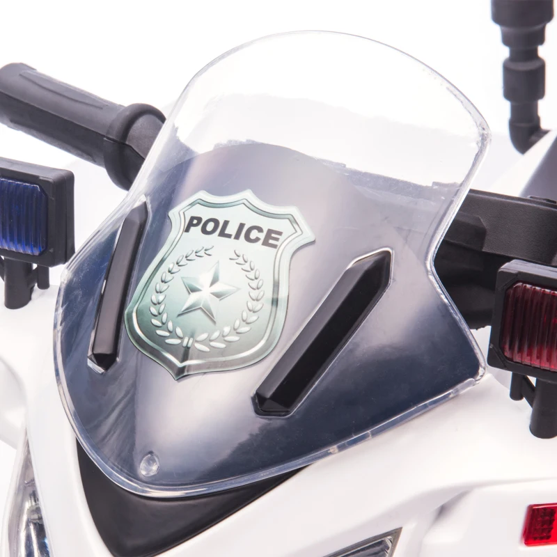 HOMCOM Kinder Polizei Elektromotorrad Polizeimotorrad Elektroauto Kinderwagen für 18 bis 36 Monaten mit 2 Scheinwerfer Polizeilichter Elektroquad Weiß+Schwarz 69 x 39 x 43 cm