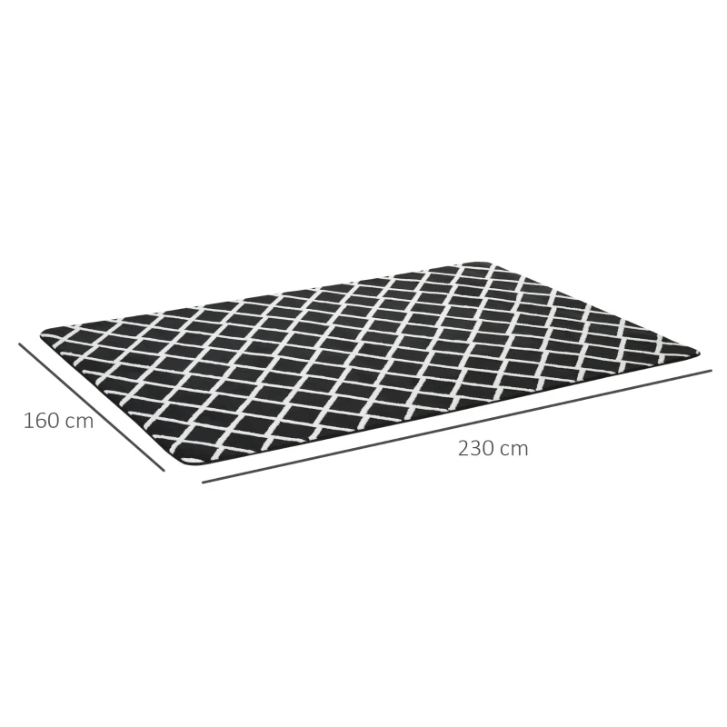HOMCOM Teppich mit Rautenmuster, Vliesunterlage, 230 cm x 160 cm x 0,7 -0,8 cm, Schwarz + Weiß