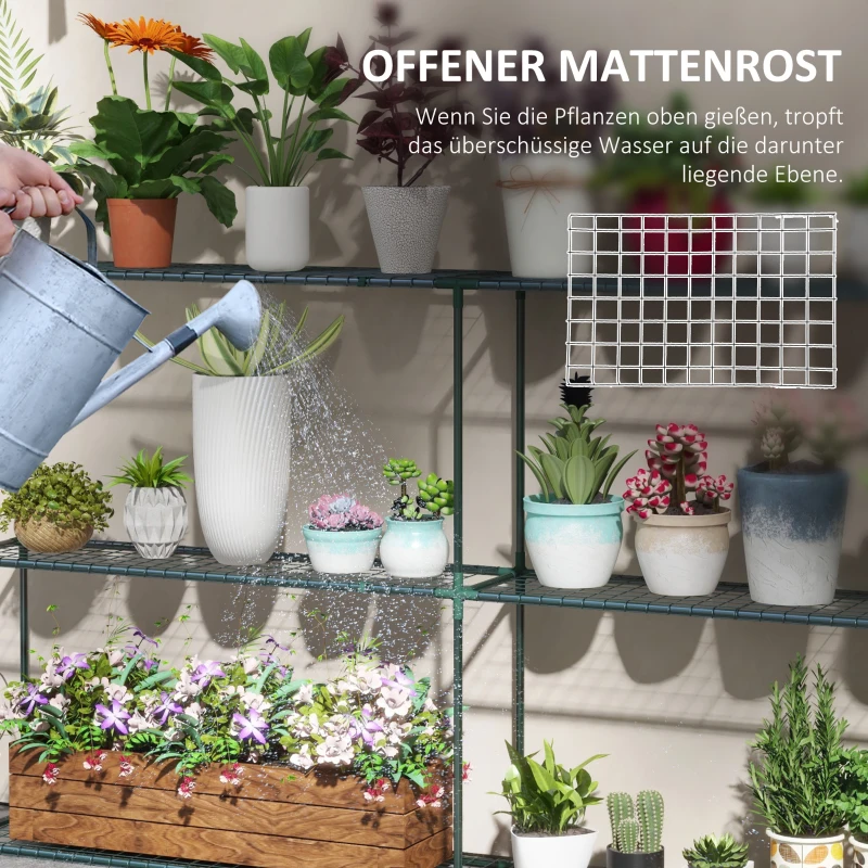 Outsunny Drielaagse Bloemenstandaard, Plantenrek voor Kassen, Schuren, Garages, 222x30x114 cm, Donkergroen