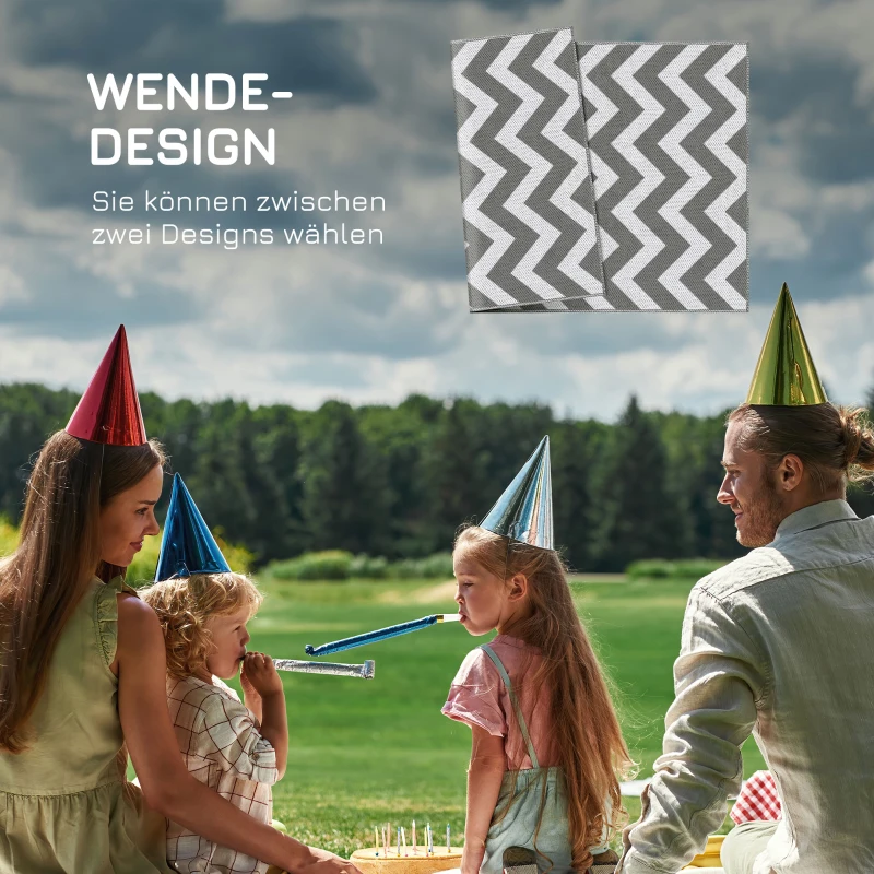 Outsunny vloerkleed voor buiten, waterdicht, dubbelzijdig design, hoogwaardige kunststofvezel, lichtgrijs+wit, 121 x 182 cm