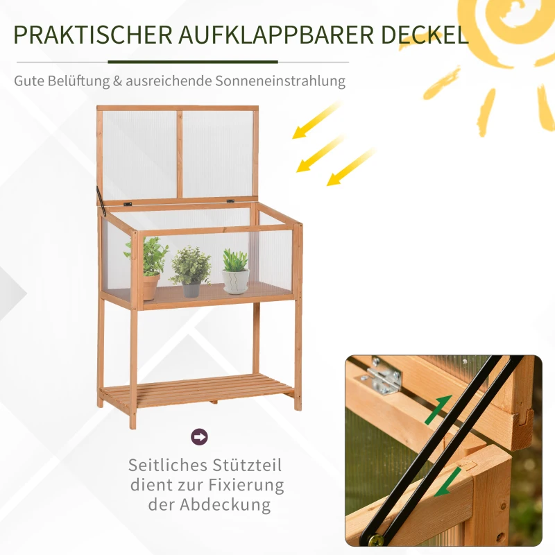 Outsunny Hochbeet aus Holz Frühbeet Gewächstisch Kräuterbeet Pflanzkasten für Garten, Balkon und Terrasse Orange Tannenholz PC-Platte 90 x 51 x 103 cm