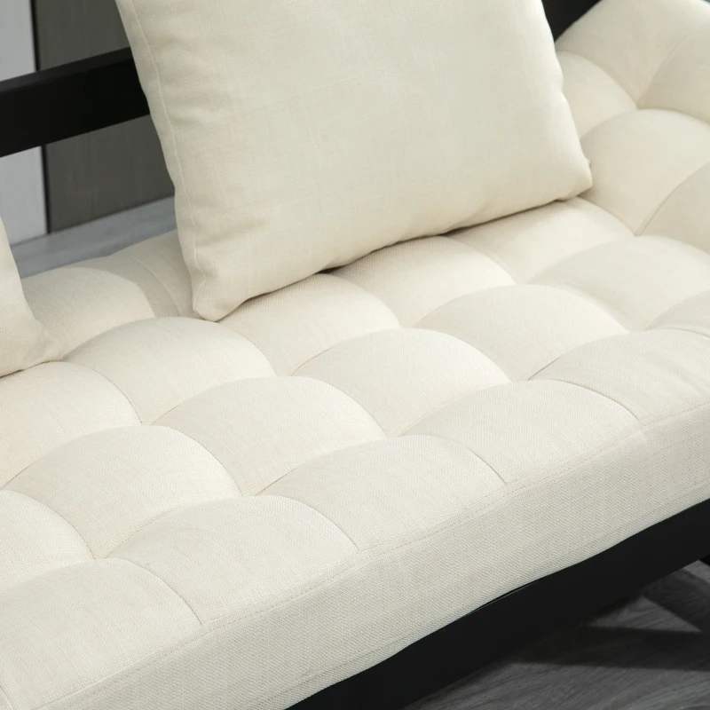 HOMCOM Schlafsofa, 2er-Sofa, klappbar, 2 Kissen, Schwarz + Creme