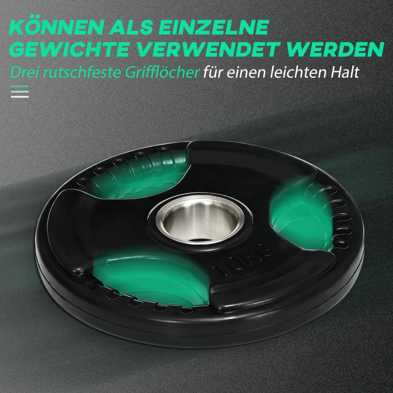 SPORTNOW Hantelscheibe, 2er-Set, 10 kg pro Scheibe, drei Griffe, bodenschonender Gummimantel, Metall