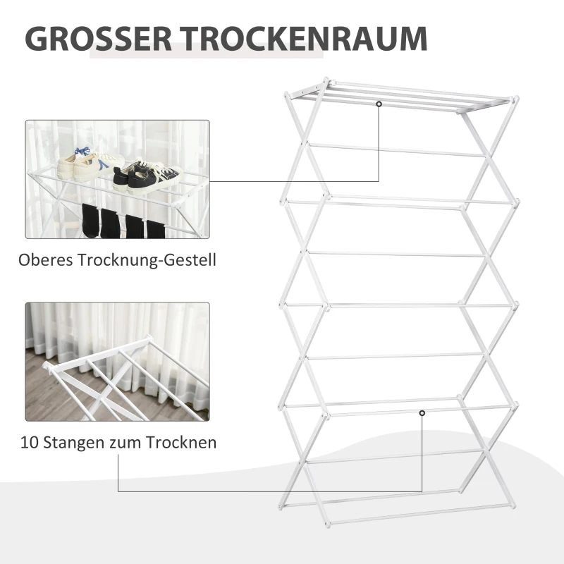 HOMCOM wasrek inklapbaar 8-traps droogrek kledingrek metaal kunststof wit 74 x 35 x 144 cm(m-4)