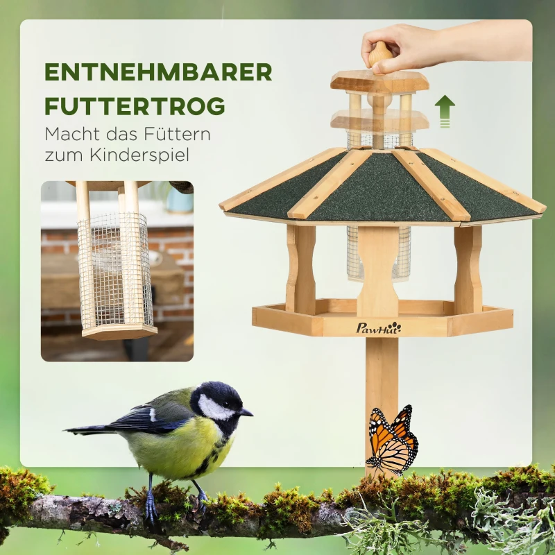 PawHut Vogelhaus, Futterhaus mit Ständer, herausnehmbare Futterschale, 77 cm x 77 cm x 126 cm, Gelb + Grün