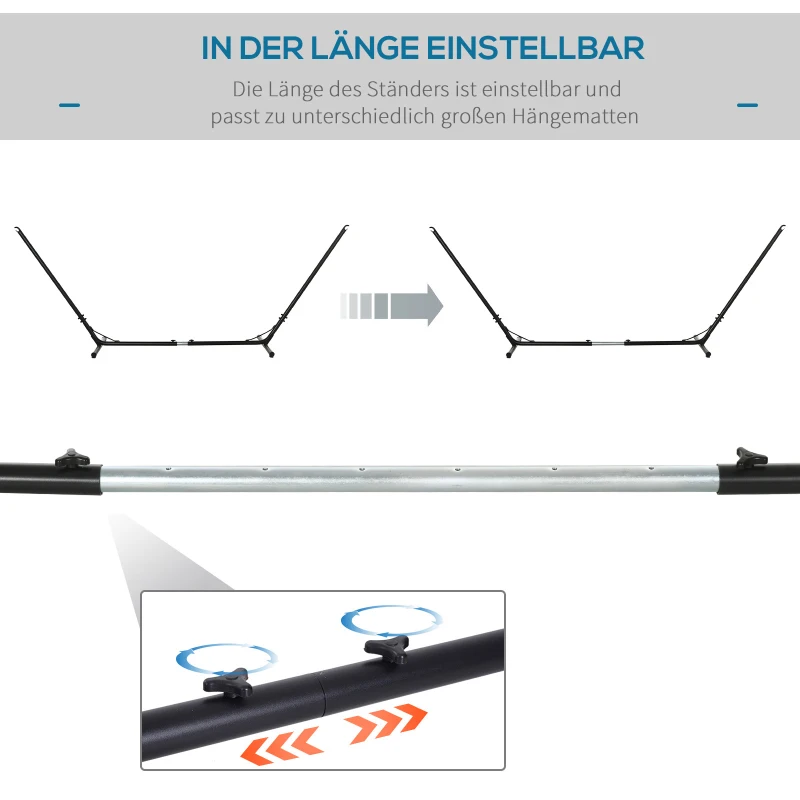 Outsunny Hangmatframe in grootte verstelbaar metalen frame 308–380 cm 120 kg