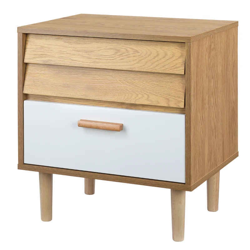 HOMCOM Beistelltisch Nachttisch Flurkommode mit Schubladen MDF Weiß+Natur 50 x 39,5 x 55 cm