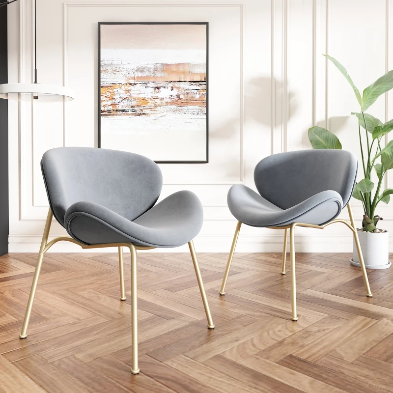 Set di 2 Sedie Imbottite in tessuto effetto velluto con Gambe in Metallo Dorato, Grigio