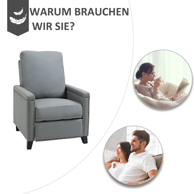 HOMCOM Relaxsessel Liegesessel TV Sessel  Einzelsofa 140° neigbar Fernsehsessel Kunstleder Metall Grau 70,5 x 86 x 99 cm