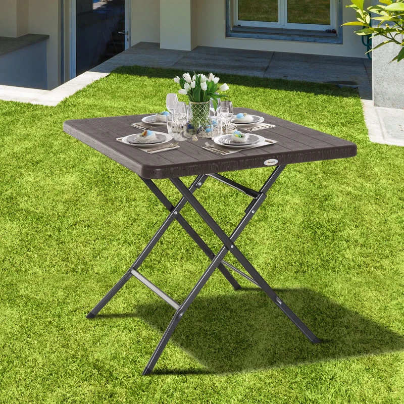 Outsunny Gartentisch Klapptisch Campingtisch Holz-Optik klappbar Kunststoff Braun 78x78x74cm