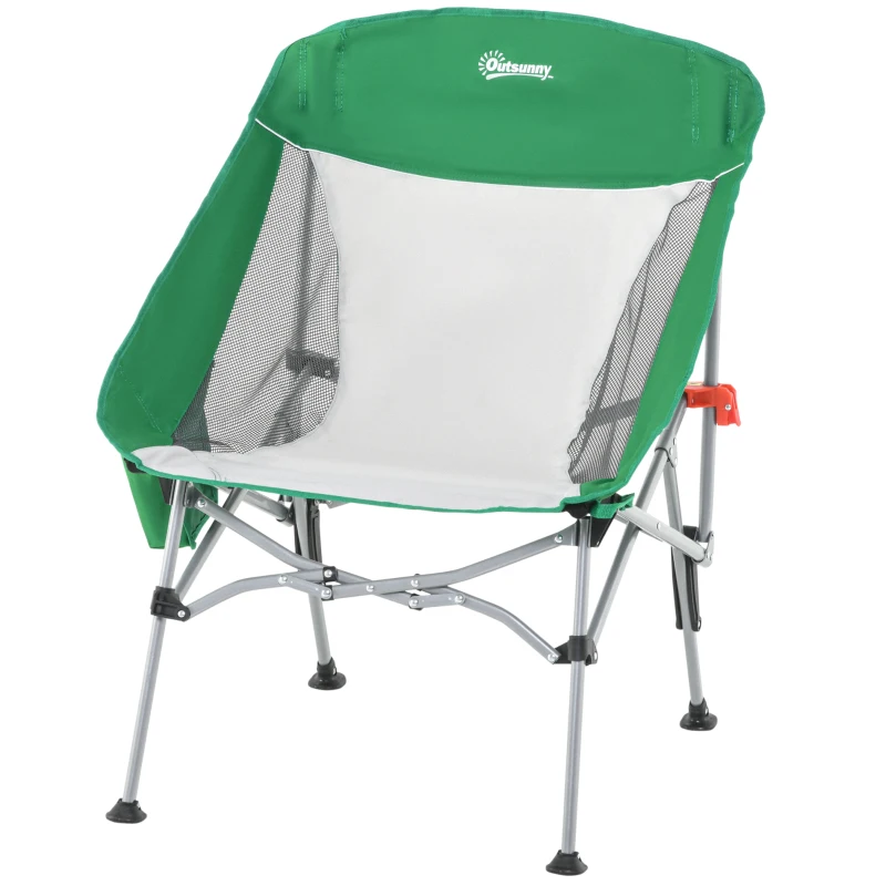 Outsunny Campingstuhl kompakt mit Tragetasche Kleiner ultraleichter klappbarer für Outdoor Zelten Picknick Wandern max Belastung 150 kg Grün+Silber 65 x 80 x 96 cm