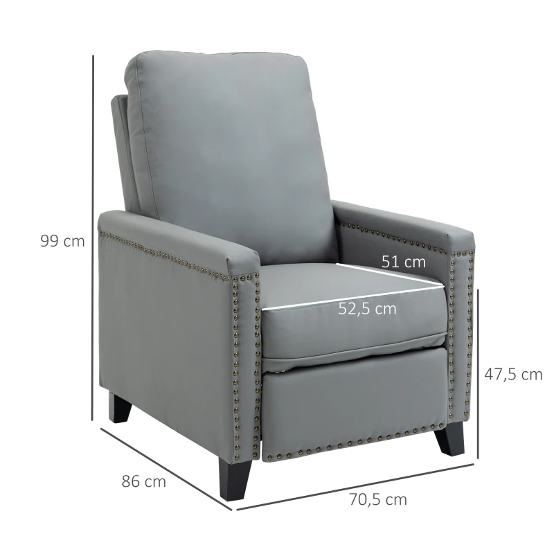HOMCOM Relaxsessel Liegesessel TV Sessel  Einzelsofa 140° neigbar Fernsehsessel Kunstleder Metall Grau 70,5 x 86 x 99 cm