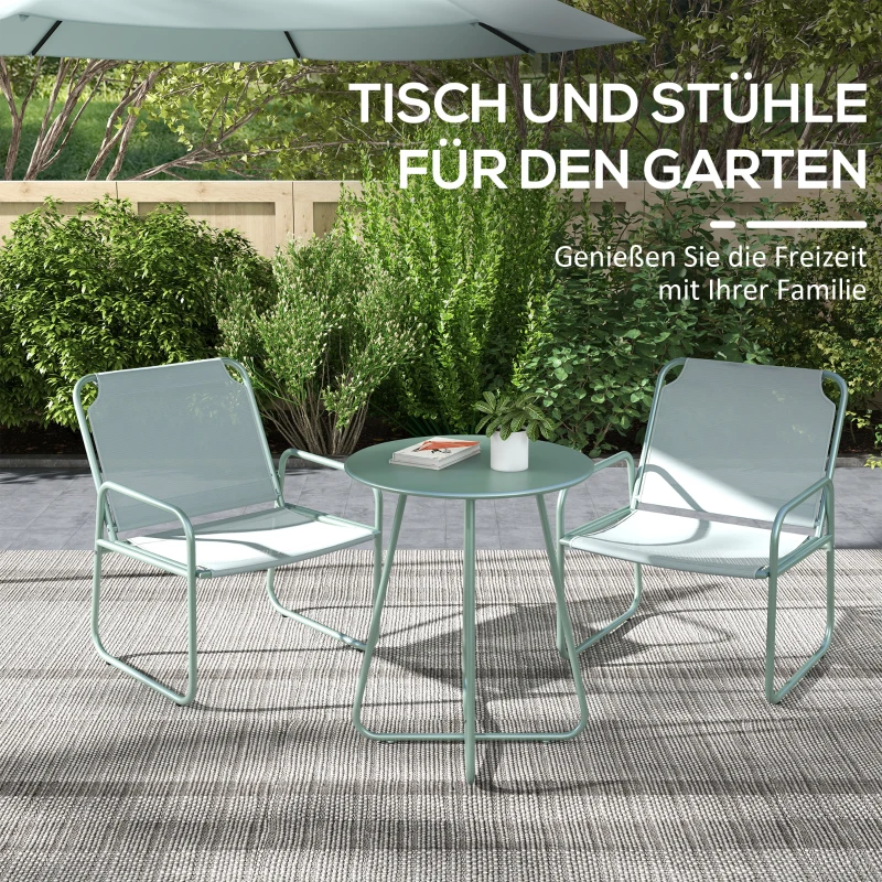 Outsunny 3-delige tuinmeubelset, 2 stoelen met ademende stoffen bekleding, 1 ronde tafel Ø60 cm, Groen